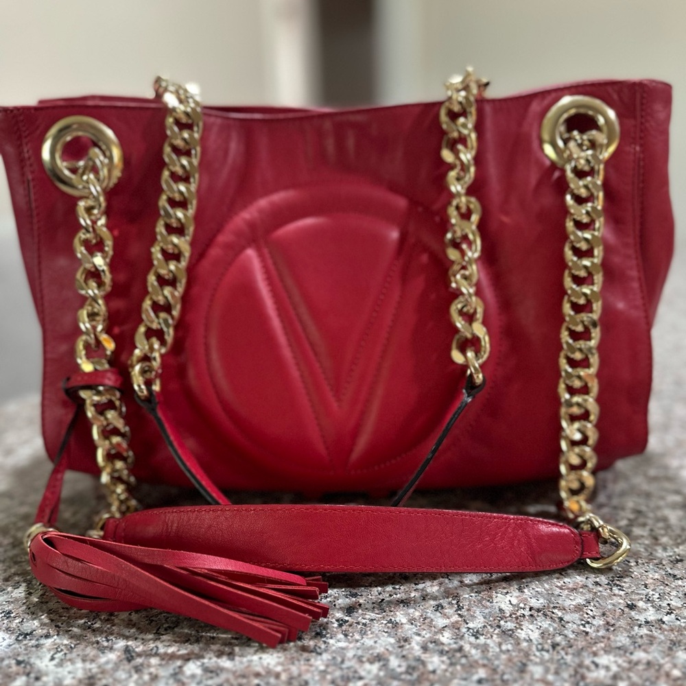 Valentino By Mario Valentino Red Shoulder Bag with Gold Accents